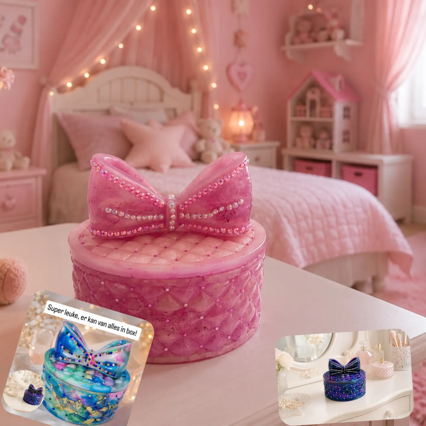 Rose met kristal witte mica en strass steentjes Rose met kristal witte mica en strass steentjes